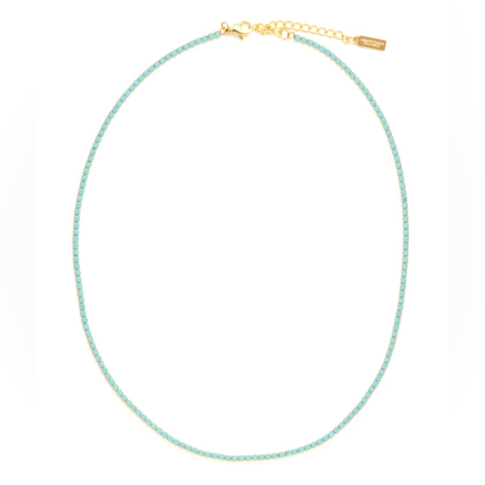 Tennis Necklace Gold and Turquoise Tarnish And Watersafe